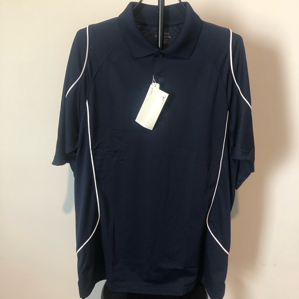 Navy Polo with White Piping - Unbranded